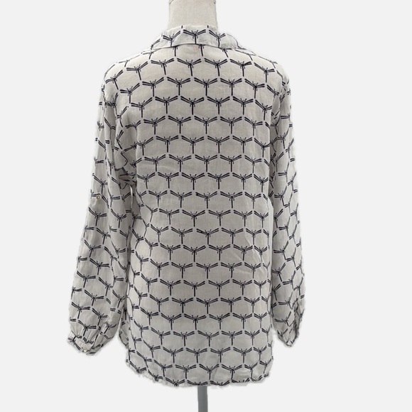 Roberta Freymann Linen Popover Long Sleeve Stamped Dragonfly Tunic Top - Sz XS - Picture 5 of 8